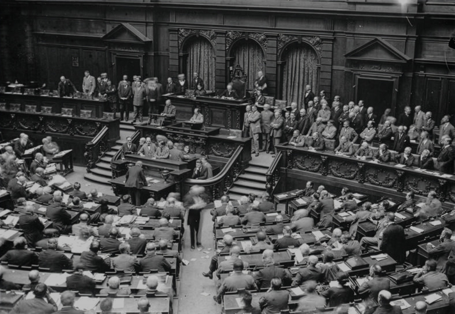 The plenary chamber of the Reichstag, Berlin, c. 1930.